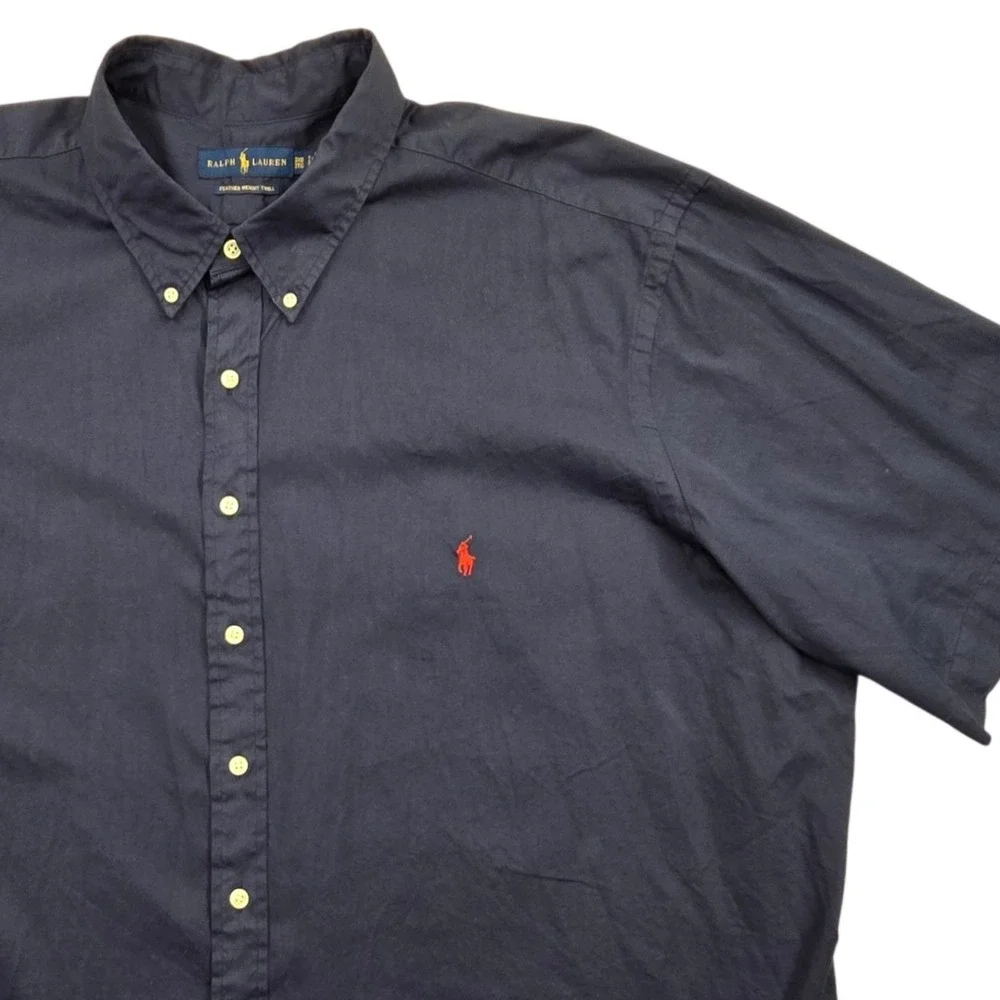 Ralph Lauren Feather Weight Twill SS Button Up Shirt Navy Blue Mens 3XB
